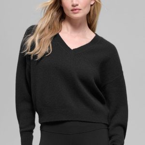 Wool Cashmere Cropped New Class V-Neck Sweater - Black