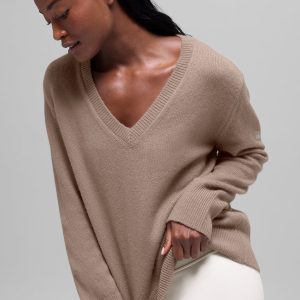 Wool Cashmere New Class Oversized V-Neck Sweater - Chai Latte
