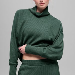 Waffle Weekend Escape Mock Neck Long Sleeve - Clover Green
