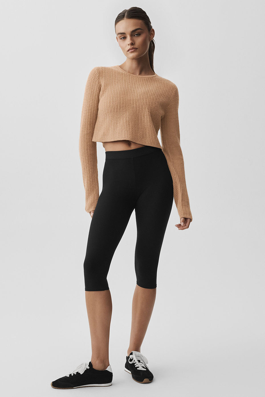 Cashmere Plush Waffle Cropped Long Sleeve - Toasted Almond - Image 4