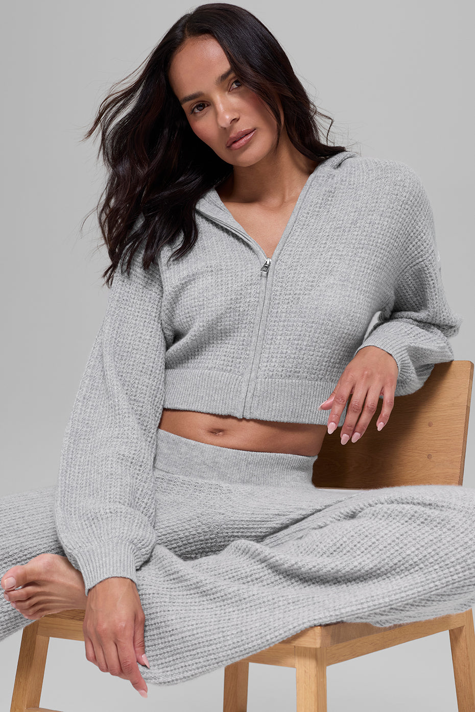 Cashmere Plush Waffle Full Zip Hoodie - Athletic Heather Grey - Image 3
