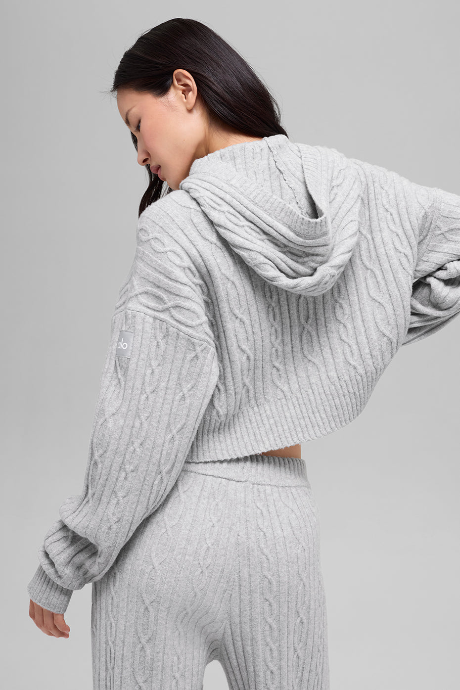 Cable Knit Winter Bliss Hoodie - Athletic Heather Grey - Image 3