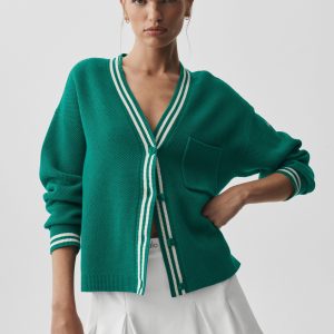 Tennis Club Sweater Knit Cardigan - Emerald Isle/Ivory