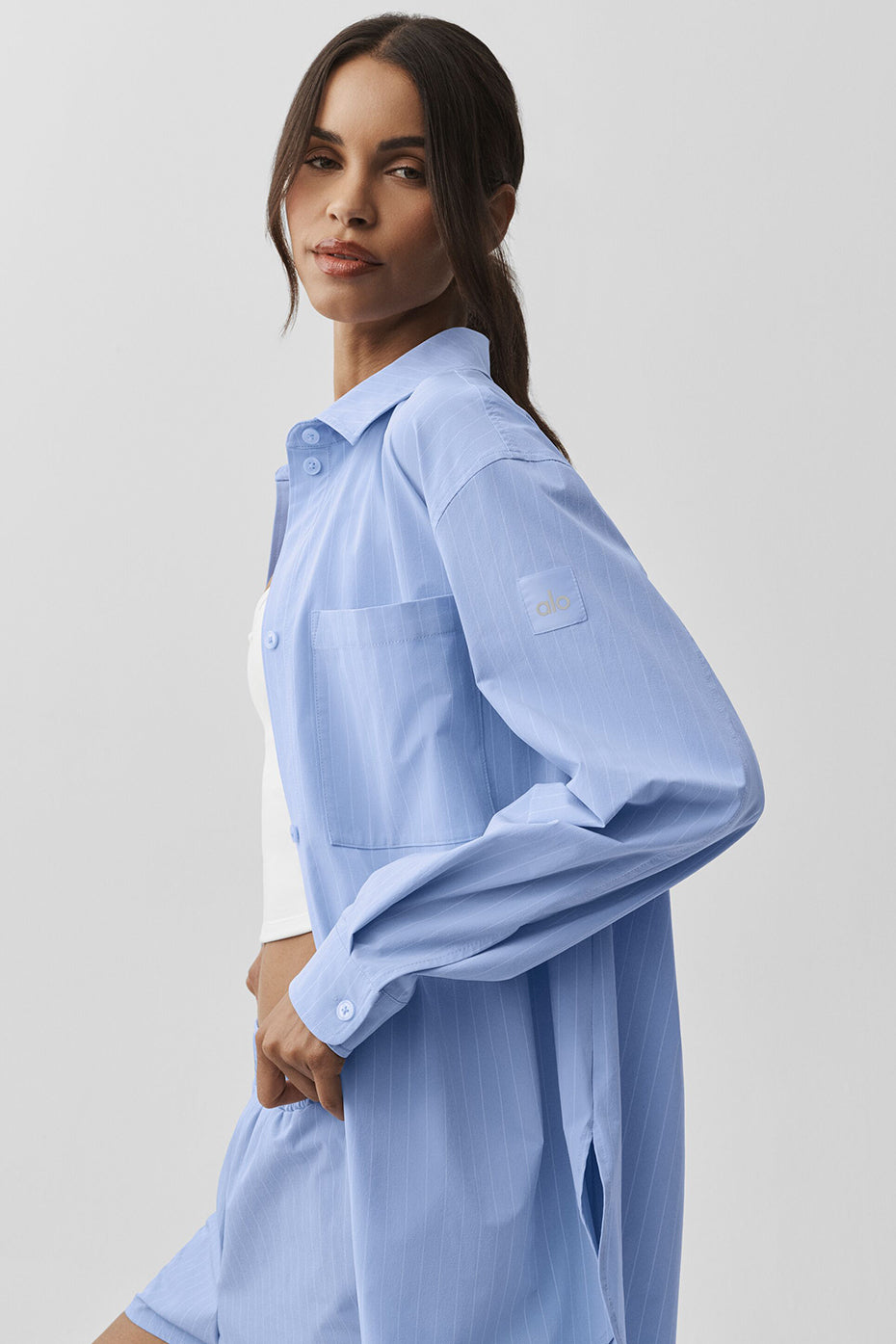 Pinstripe Daylight Button Down Long Sleeve - Light Provence Blue/White - Image 3
