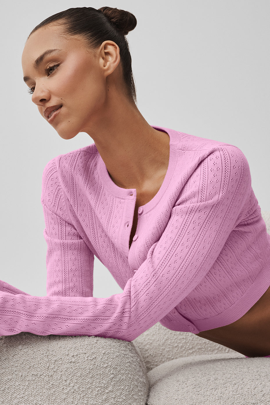 Pointelle Sweater Be Mine Cardigan - Candy Heart Pink - Image 3