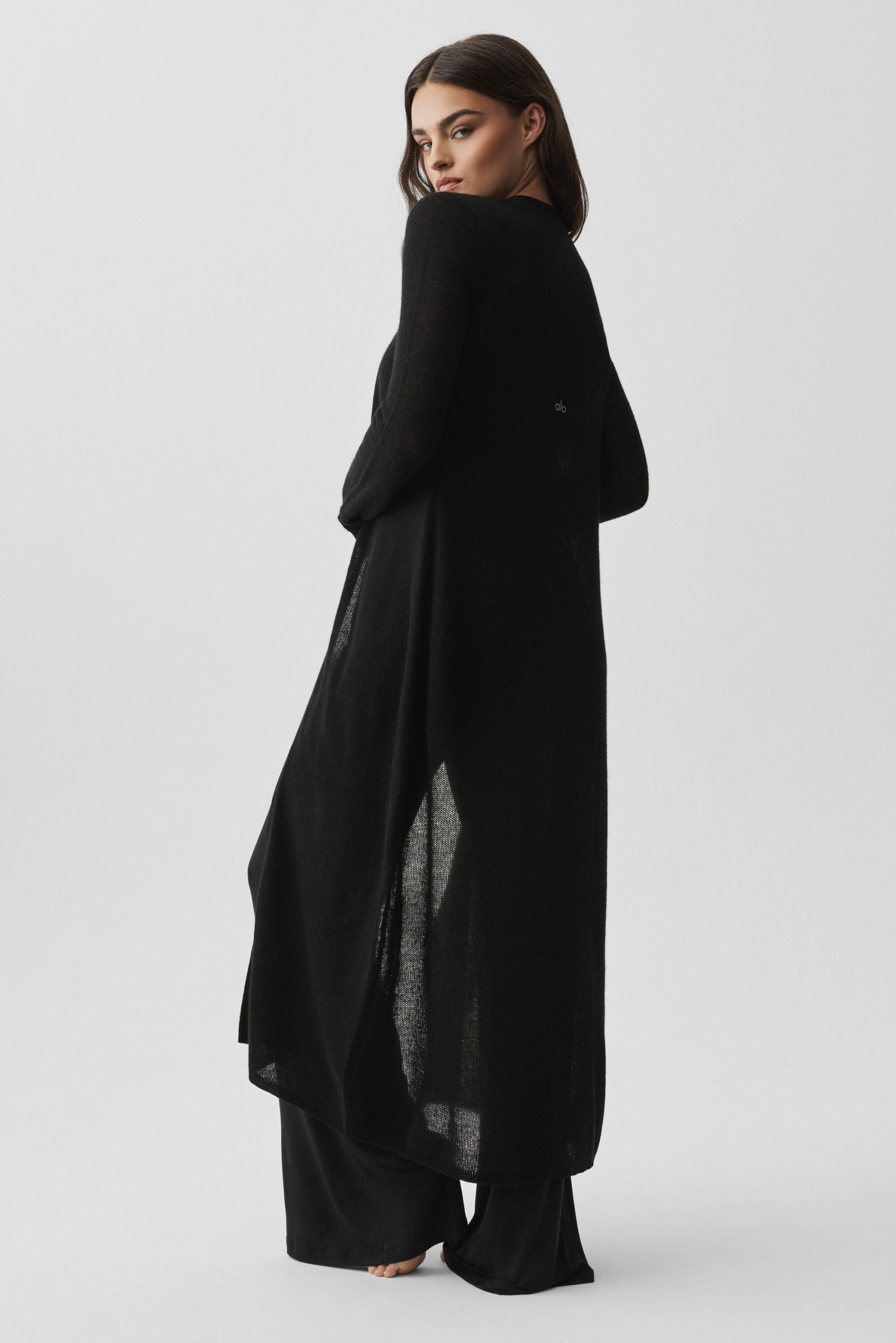 Sheer Cashmere Long Cardigan - Black - Image 4
