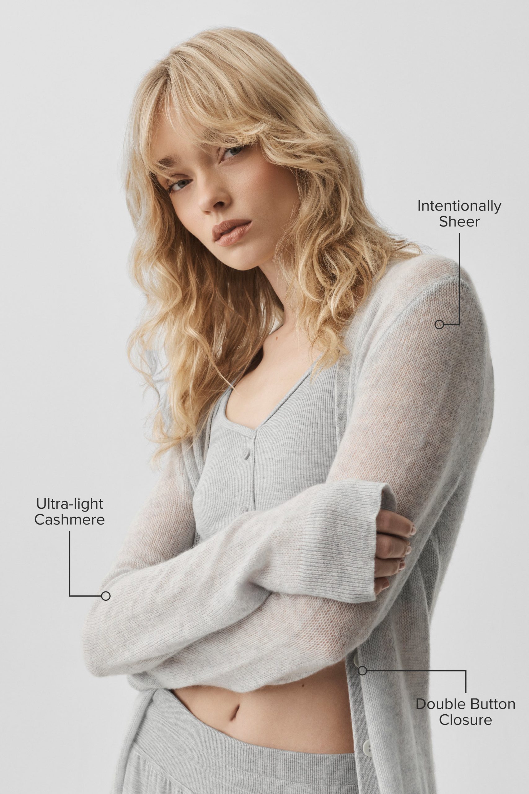 Sheer Cashmere Long Cardigan - Athletic Heather Grey - Image 2