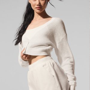 Sheer Cashmere Cropped Cardigan - Ivory