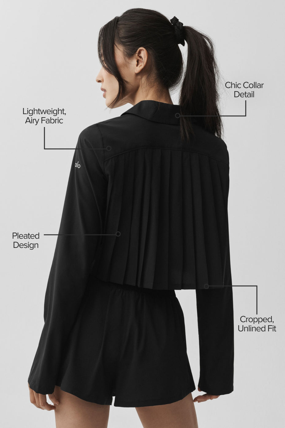 Cropped Unmatched Long Sleeve - Black - Image 2