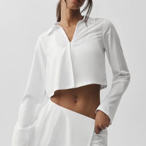 Cropped Unmatched Long Sleeve - White