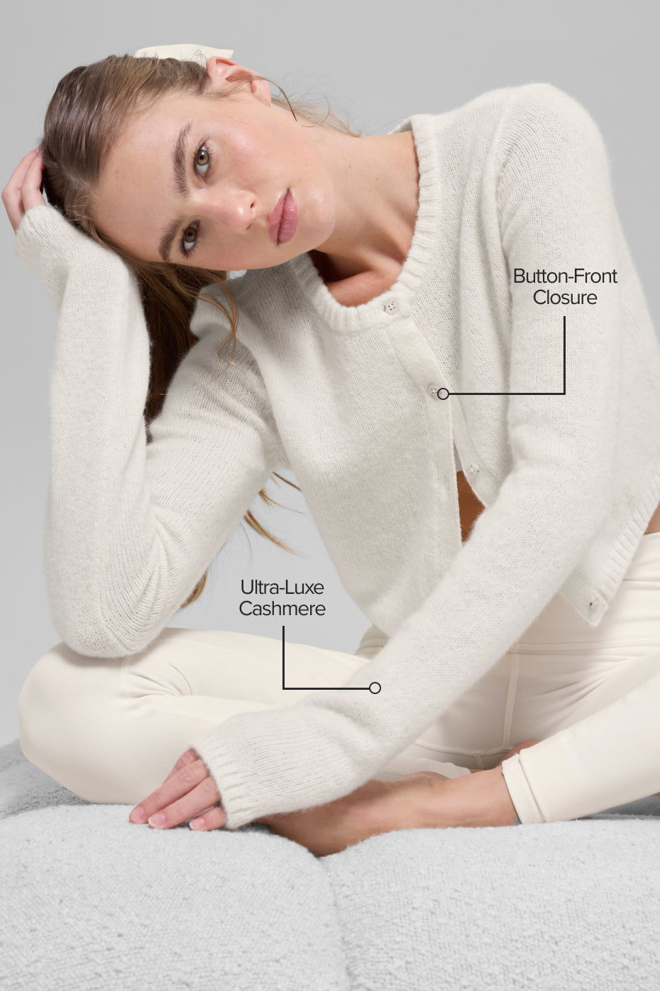 Wool Cashmere New Class Cropped Cardigan - Ivory - Image 2