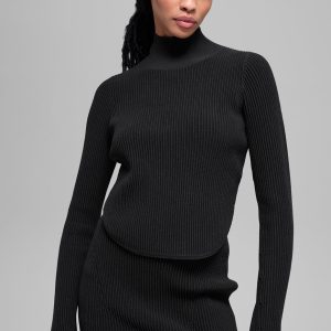 Denim Knit Backless Long Sleeve - Black/Anthracite