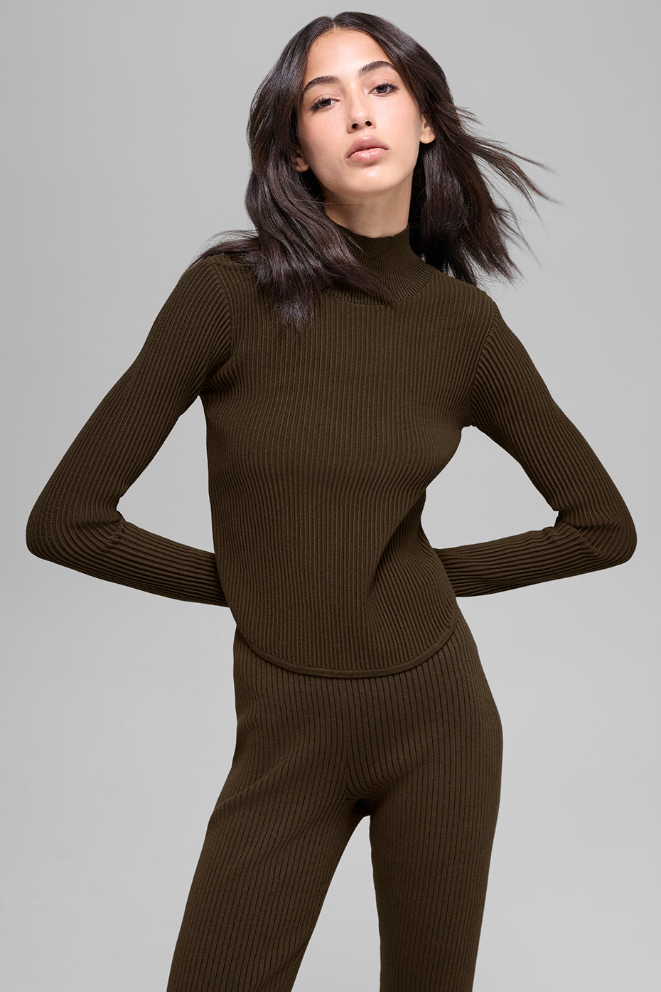 Denim Knit Backless Long Sleeve - Espresso/Black - Image 3