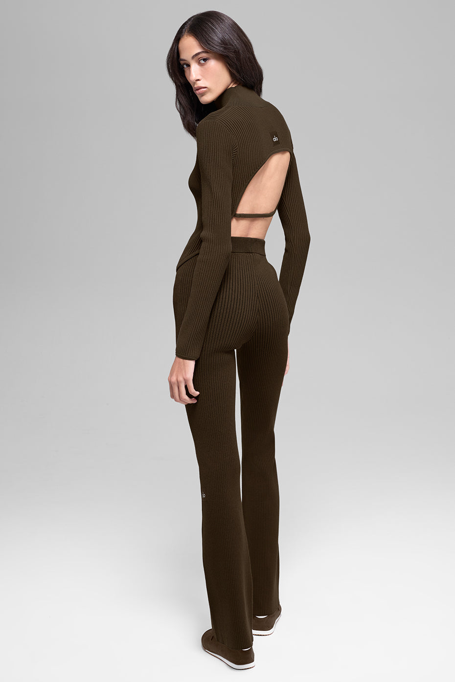 Denim Knit Backless Long Sleeve - Espresso/Black - Image 4