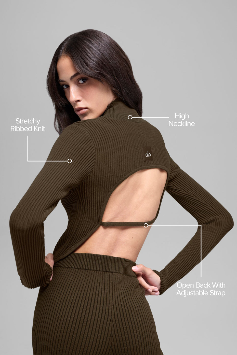 Denim Knit Backless Long Sleeve - Espresso/Black - Image 2