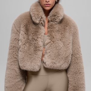 Opulent Faux Fur Cropped Jacket - Oat