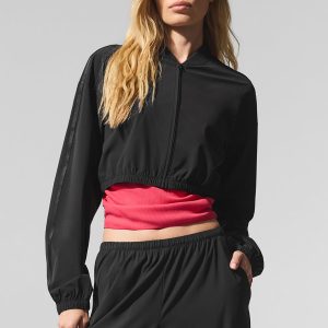 Cropped Breezy Full-Zip Cover Up - Black