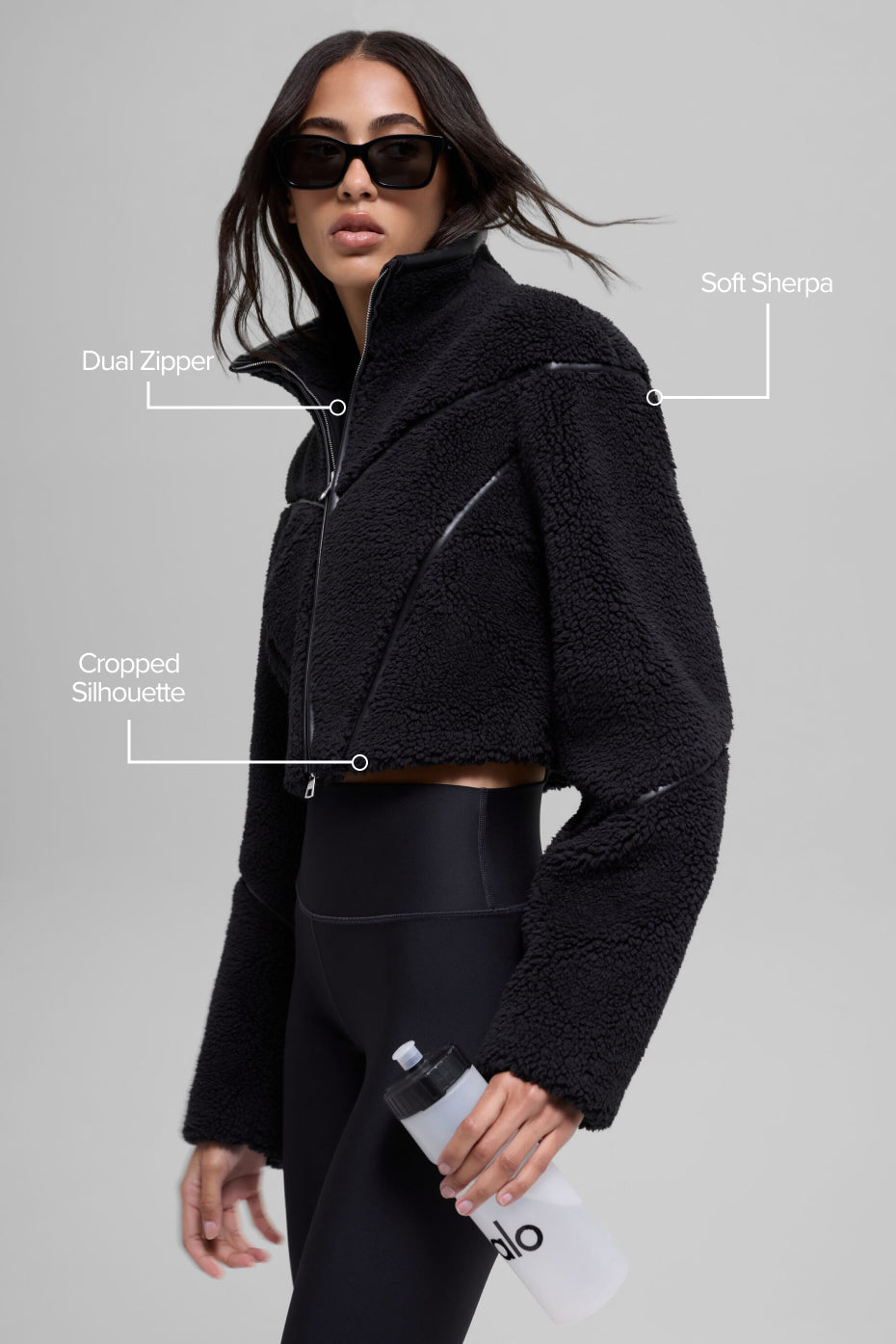Sherpa Cropped Slope Side Jacket - Black - Image 2