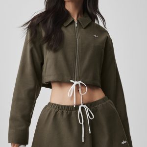 Cropped Fan Favorite Full Zip Jacket - Olive Tree