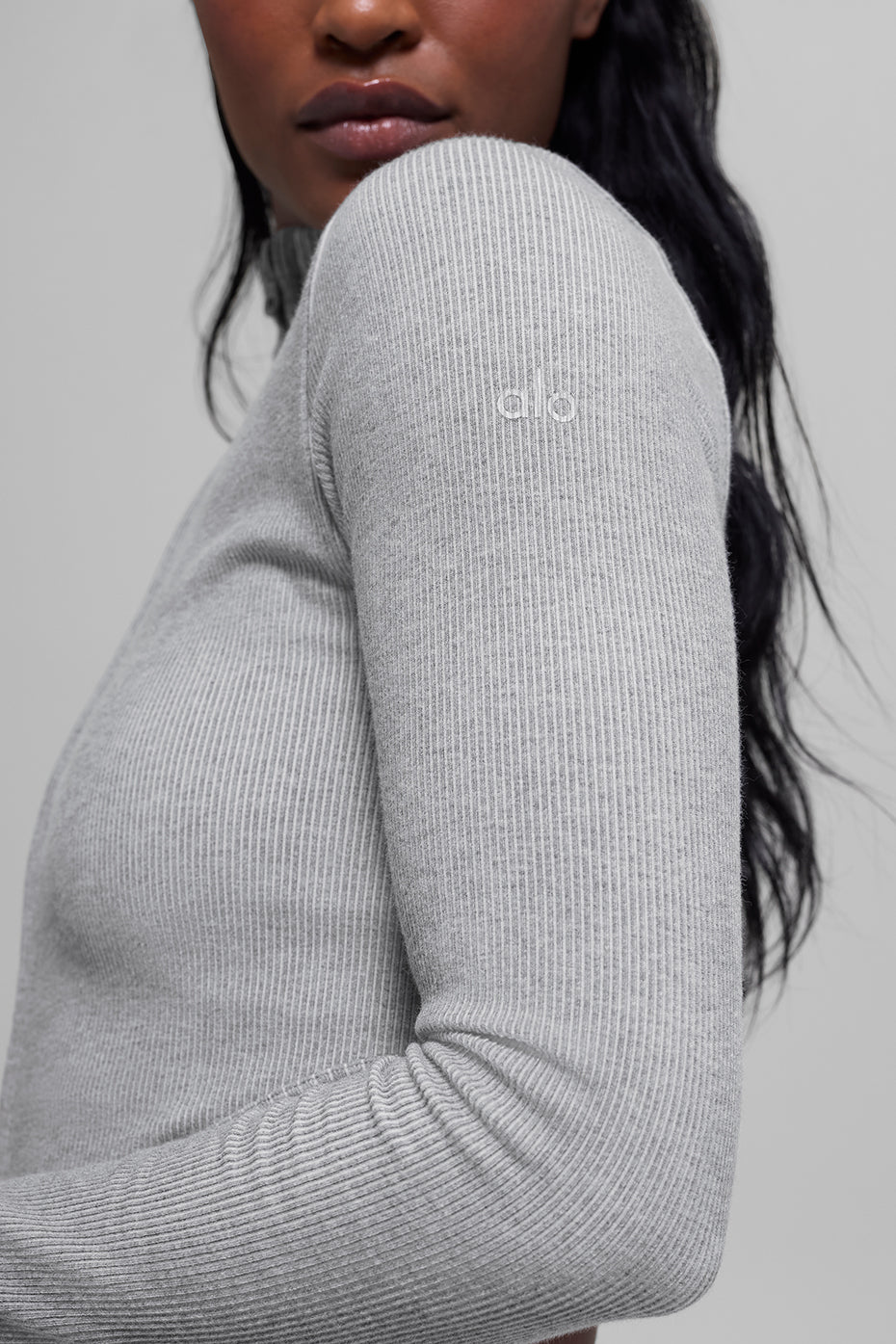 Seamless Two Tone Rib Jacket - Light Misty Grey Heather - Image 2