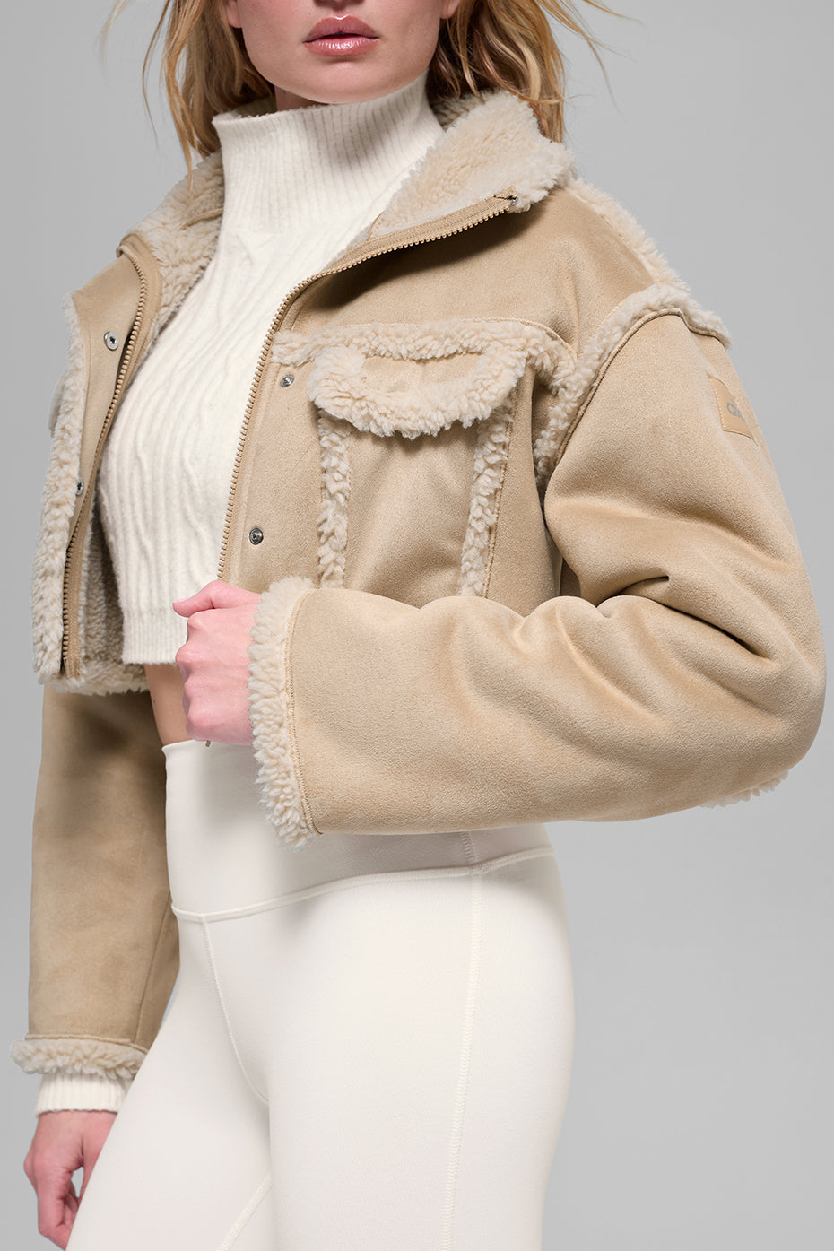 Faux Shearling Snowfall Cropped Jacket - Woodland Tan - Image 2