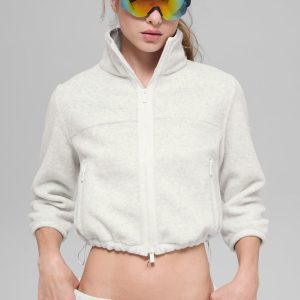 Polar Fleece Retreat Cropped Jacket - White Heather Grey
