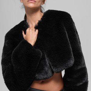 Faux Fur Chic Cropped Jacket - Black