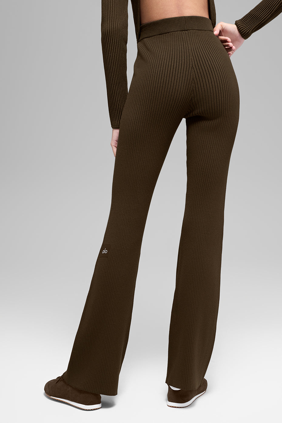 Denim Knit High-Waist Flare Pant - Espresso/Black - Image 3