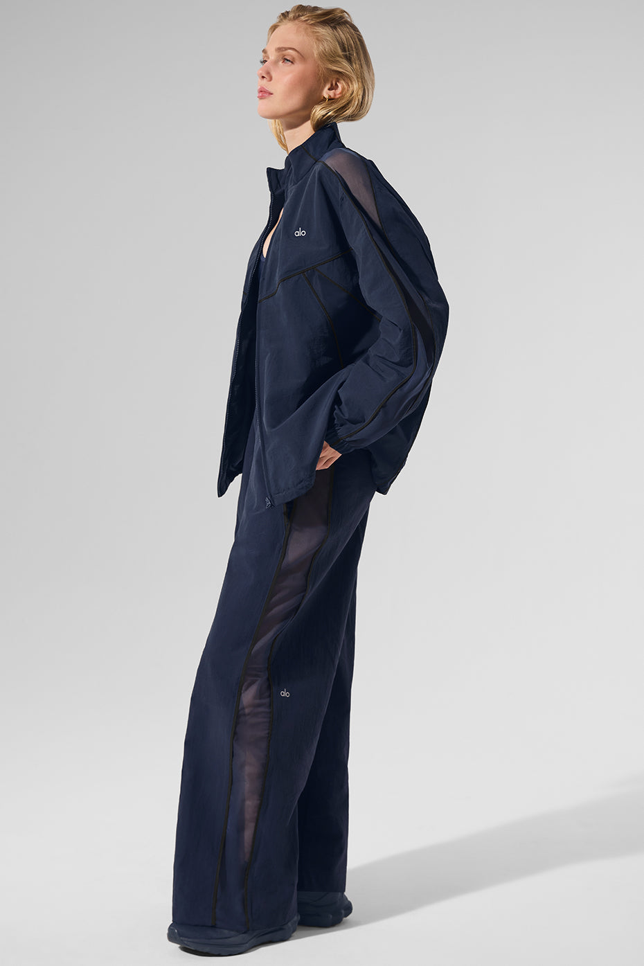 High-Waist Origin Wide Leg Track Pant - Navy/Black - Image 4