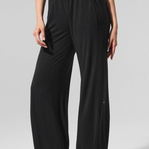 Semi-Sheer Delicate Lounge Flare Pant (Regular) - Black