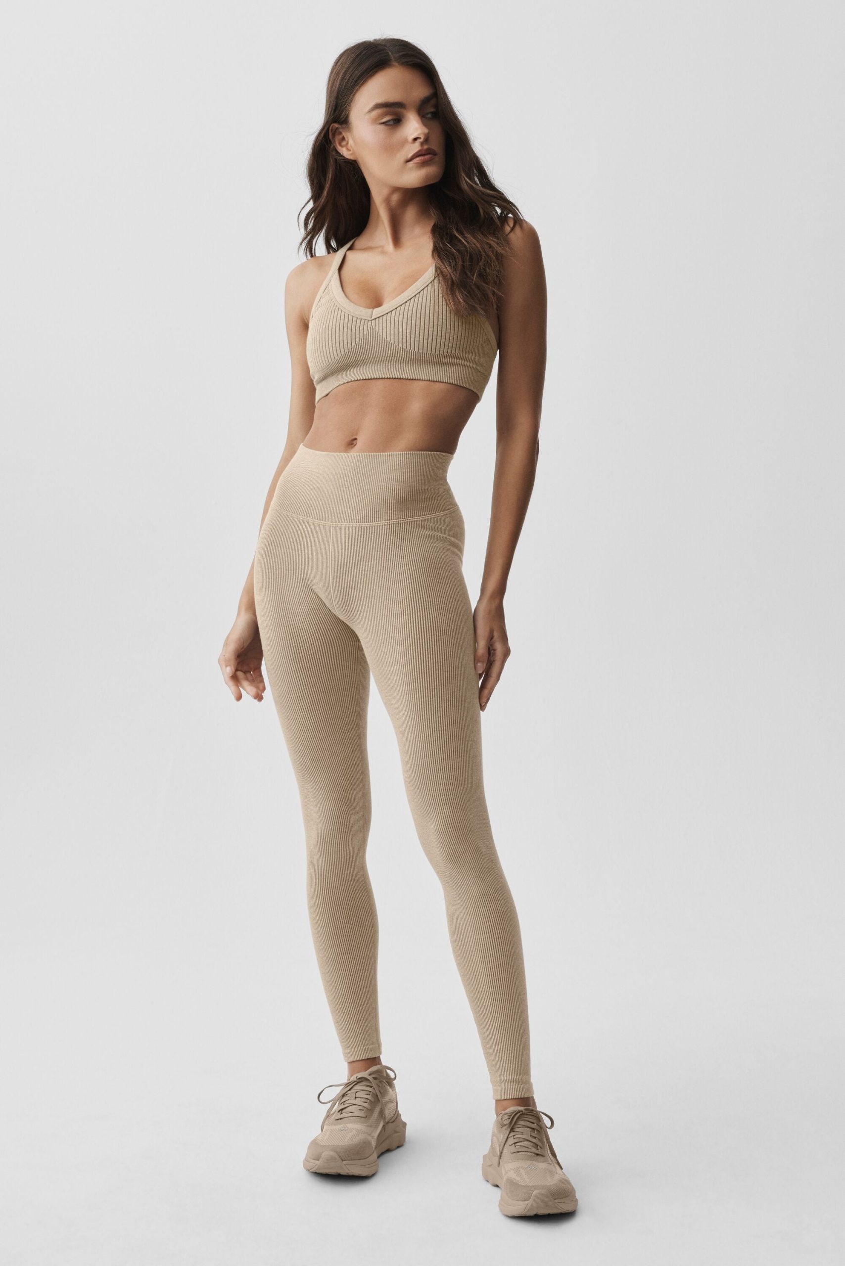 Seamless High-Waist Two Tone Rib Legging - Gravel Heather - Image 5