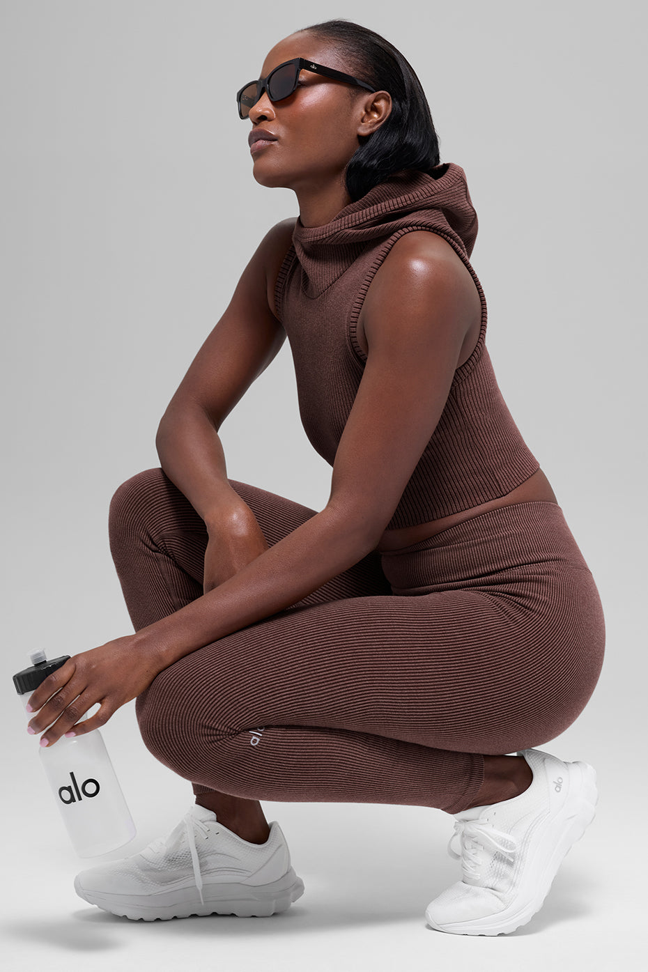 Seamless High-Waist Two Tone Rib Legging - Brownstone Heather - Image 4
