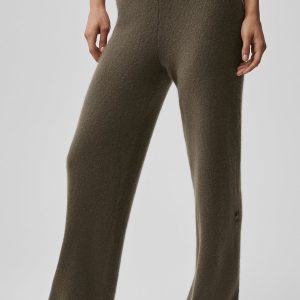 Wool Cashmere High-Waist New Class Wide Leg Pant - Olive Tree