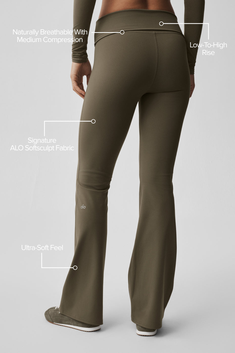 ALO Softsculpt Foldover Flare Legging (Regular) - Olive Tree - Image 2