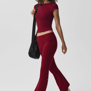 ALO Softsculpt Foldover Flare Legging (Regular) - Summer Romance Red