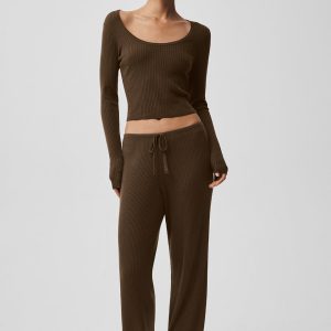 Sweater Knit Mid-Rise Unwind Wide Leg Pant - Espresso
