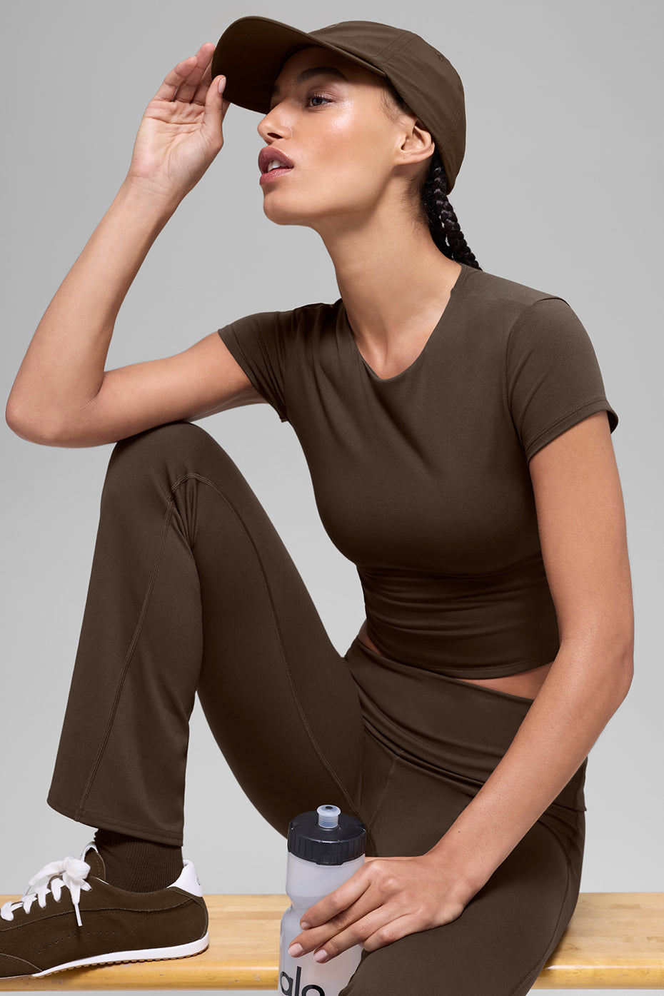 ALO Softsculpt Foldover Flare Legging (Short) - Espresso - Image 6