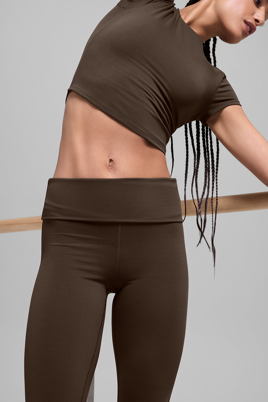 ALO Softsculpt Foldover Flare Legging (Short) - Espresso - Image 5