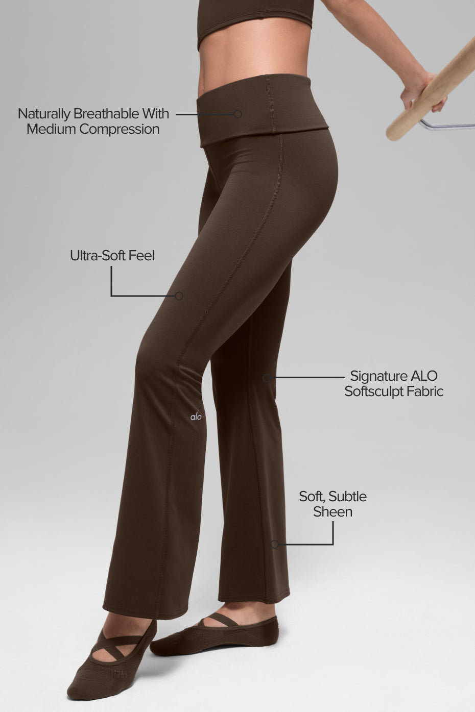 ALO Softsculpt Foldover Flare Legging (Short) - Espresso - Image 2