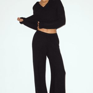 Cashmere High-Waist Northstar Straight Leg Pant - Black