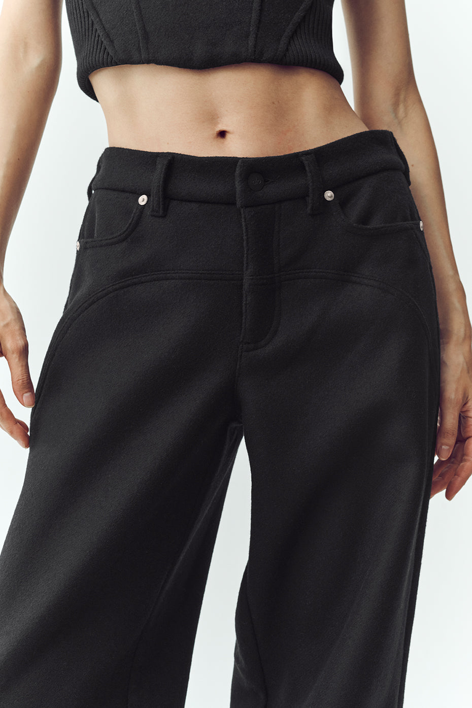 Wool Blend Nightcap Wide Leg Pant - Black - Image 2