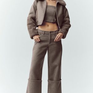 Wool Blend Nightcap Wide Leg Pant - Alpine Cocoa Heather