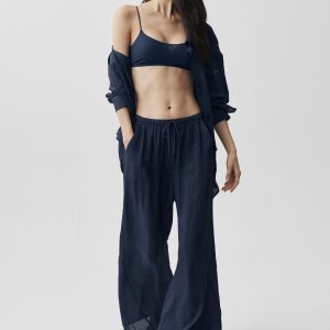 Semi-Sheer Golden Hour High-Waist Straight Leg Pant - Navy