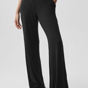 Semi-Sheer Delicate Lounge Flare Pant (Long) - Black