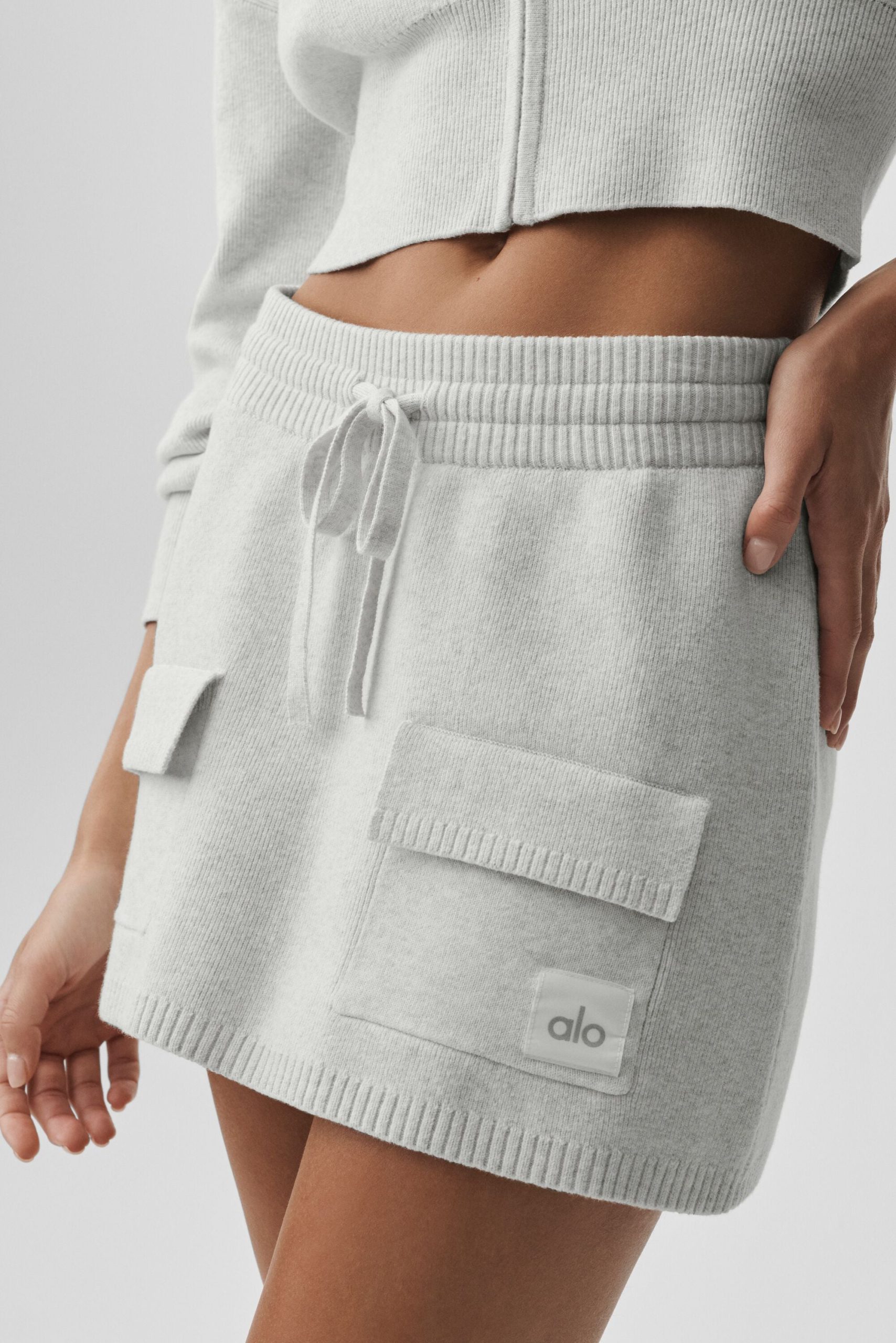 Scholar Knit Cargo Skirt - White Heather - Image 4