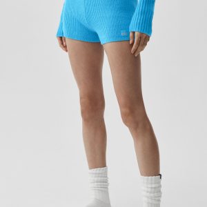 Wool Cashmere Ribbed Noble Short - Azure Blue