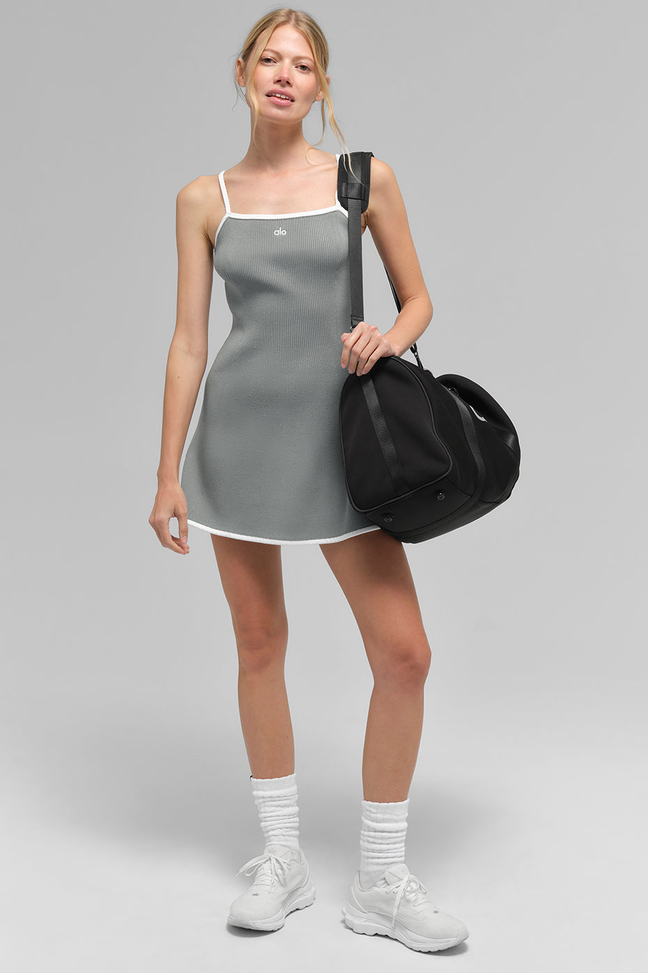 Ribbed Sweater Knit Highline Dress - Lunar Grey/White - Image 4