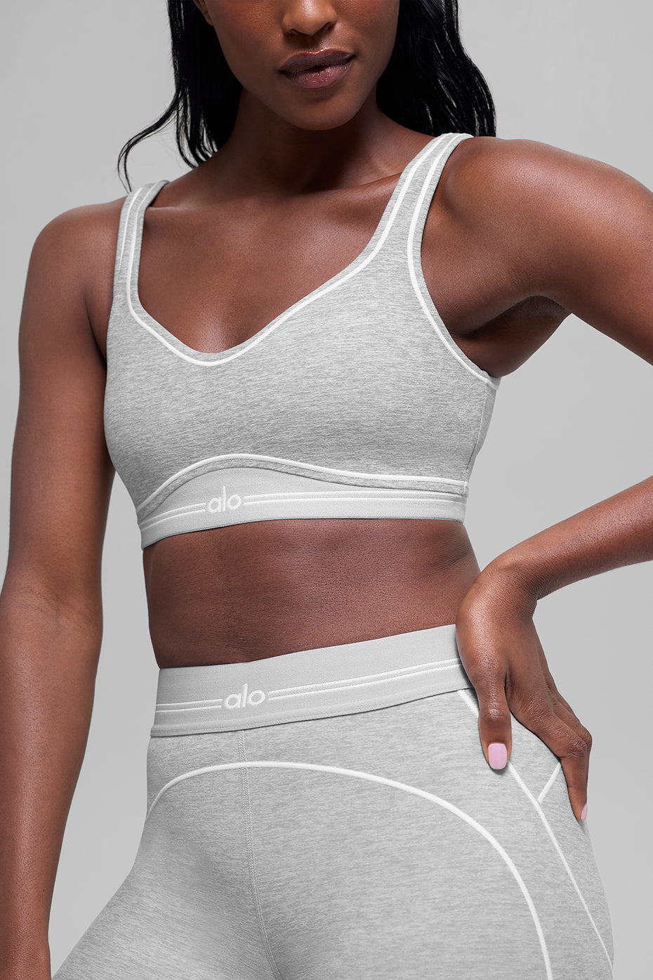 Alosoft Heart Throb Bra - Athletic Heather Grey/White - Image 5