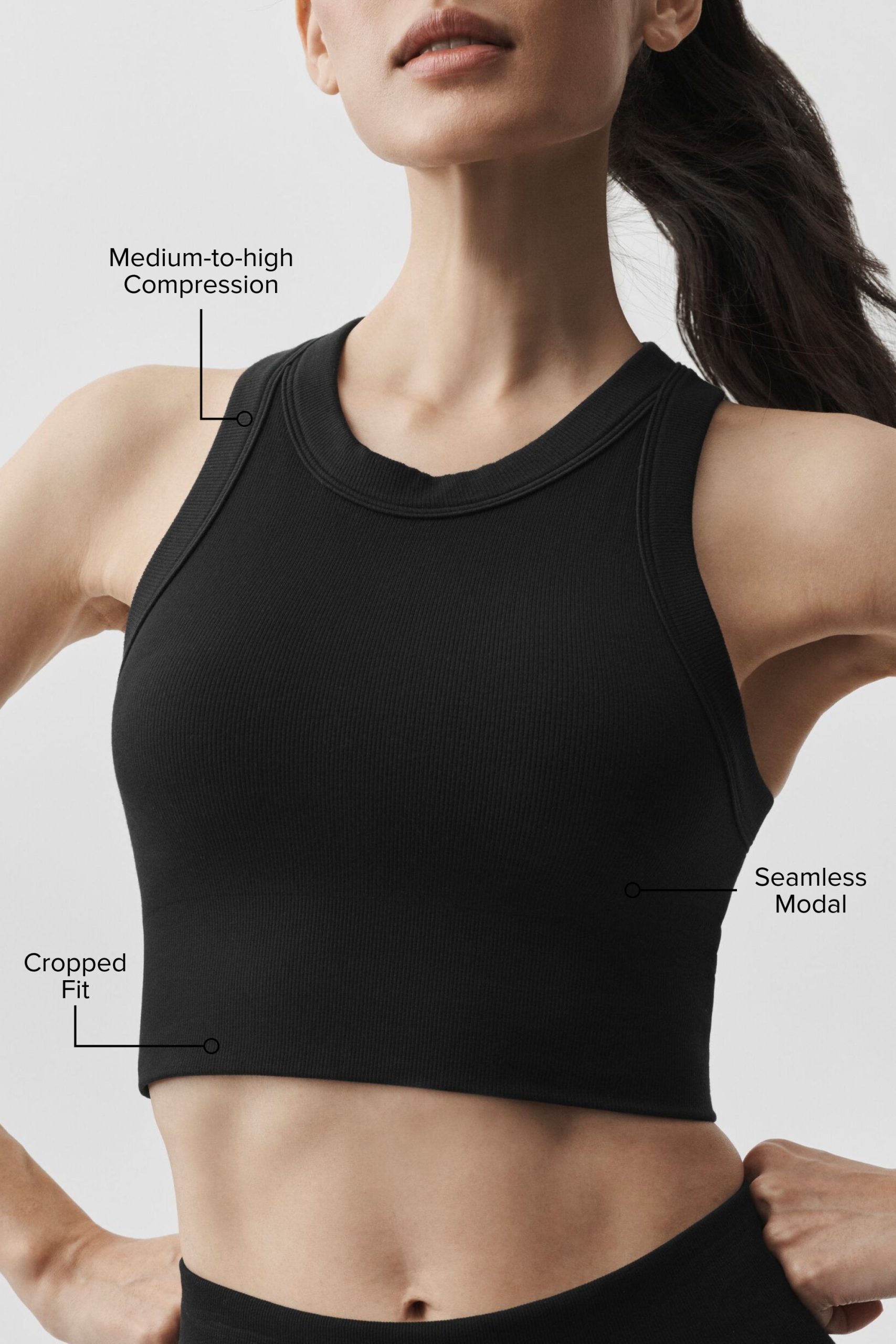 Seamless Modal Ribbed High Neck Delight Bra - Black - Image 2