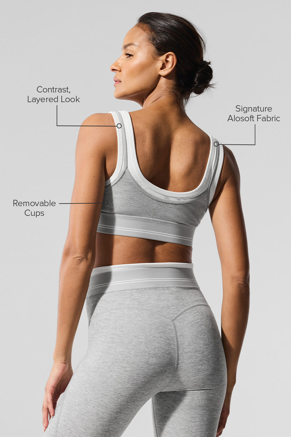 Alosoft Better Together Bra - Athletic Heather Grey/White - Image 2